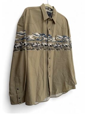 Vintage Roper 100% Cotton Wrap Around Print Snap Western Shirt Bulls